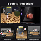 Longer RAY5 20W Laser Engraver with Air Pump, 17.3"x 17.3" Honeycomb Bed, Rotary Roller, and 8 Risers – Cuts and engraves Wood, Metal, Acrylic, tumblers