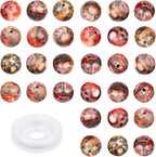 Natural Stone Genuine Stones DIY Round Beads 8mm 100pcs Beading Loose Gemstone Hole Size 1mm Charm Smooth Beads for Bracelets Necklaces Earrings (Red Leopard Fur Jasper 8mm)
