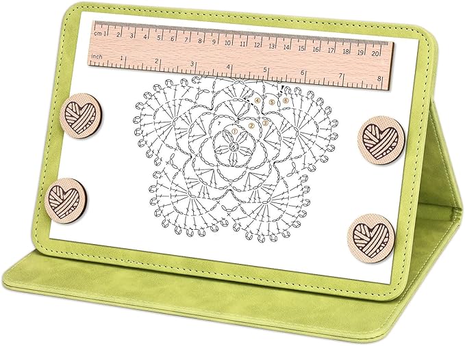 Earssa Knitting Pattern Holder,Knitting Chart Holder,Magnetic Crochet Knitting Chart Holder Knitting Accessories Foldable Knitting Chart Keeper with Ruler for Fixed Crochet Pattern (Green)