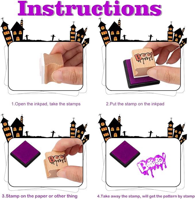 HOWAF 20 Pack Halloween Wooden Stamps Set, Halloween Crafting Stamps for Adults Kids Favors