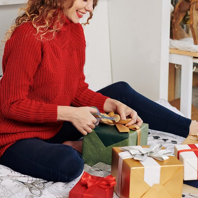 BIHRTC 2 Pairs 3.6 Inch Sewing Scissors with Leather Cover - Stainless Steel Sharp Tip Needlepoint Scissors for Sewing, Crafting, Art Work & Threading