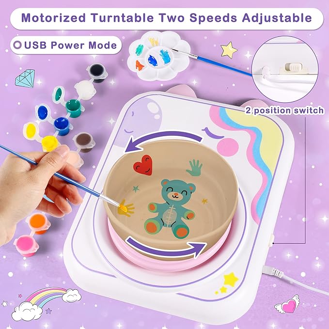 weirtoya Pottery Wheel for Kids, Girls Arts and Crafts Toys for Kids Ages 8-12,Pottery Craft Kit with 3 Pack Air-Dry Clay, Art Supplies for Kids Toys Girls Birthday Gift for 6 7 8 9 10 11 12+