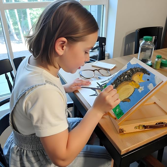 Falling in Art Tabletop Easel Set - 29 Pieces Starter Kit - Artist Acrylic Painting Kit with 12 Acrylic Paints Set, Canvas Panels, Brushes, Wooden Palette for Kids, Adults, Beginners, Professionals