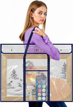 3 Pack Large Poster Storage Bag, 25.5" x 31.5" Bulletin Board Holder Art Portfolio Case PVC Art Portfolio Container Bulletin Board Storage Box with Pocket for Classroom Teacher Organization (Blue/Blac