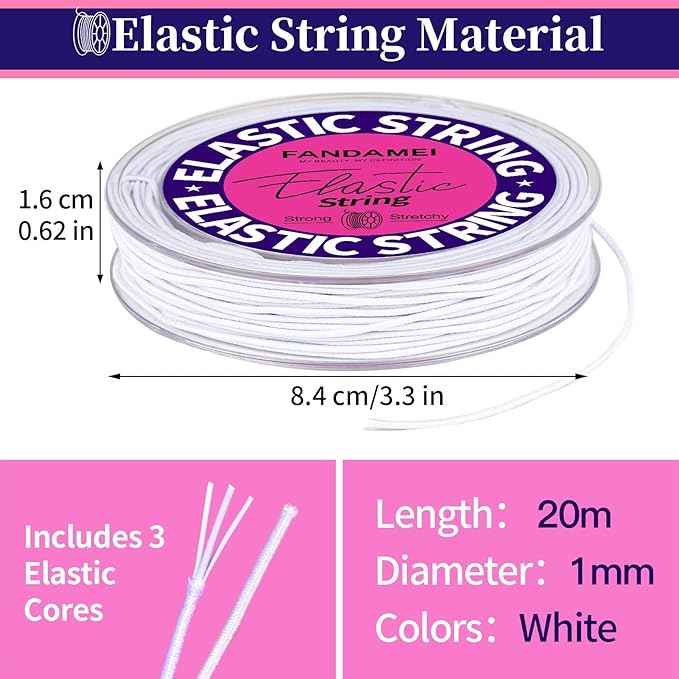 FANDAMEI 1mm Elastic String for Bracelets, Elastic Beading Cord Stretchy for Bracelets Making, Stretch Bead Cord for Jewelry Making, Sturdy Thread for Bracelet Necklace Crafts Christmas DIY String