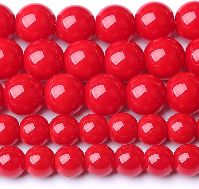 12MM 32 PCS Coral Red Glass Beads Natural Stone Crystal Energy Round Loose Beads for Jewelry Making Bracelet 15"