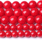 12MM 32 PCS Coral Red Glass Beads Natural Stone Crystal Energy Round Loose Beads for Jewelry Making Bracelet 15"
