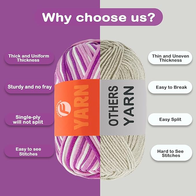 4x50g Beginner Crochet Yarn for Crocheting and Knitting; Beginner Easy Yarn kit with Tool Set (Azure Waves+Lavender Dreams+Green+Yellow, 4 Skein)