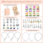 Charm Bracelet Making Kit for Girls 8-12, Kids Jewelry Making Kit 66Pcs Jewelry Kits for Girls Ages 5-7 Jewelry Maker Craft Necklace Birthday Christmas Gifts with Initial Jewelry Organizer Box - A