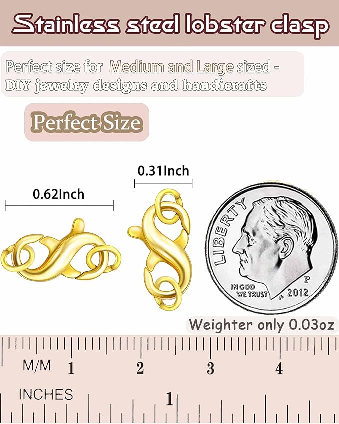 Dailyacc Double Opening Lobster Clasp 316 Stainless Steel Silver and Gold Pleted Necklace Bracelet Extender Clasps and Closures for DIY Jewelry