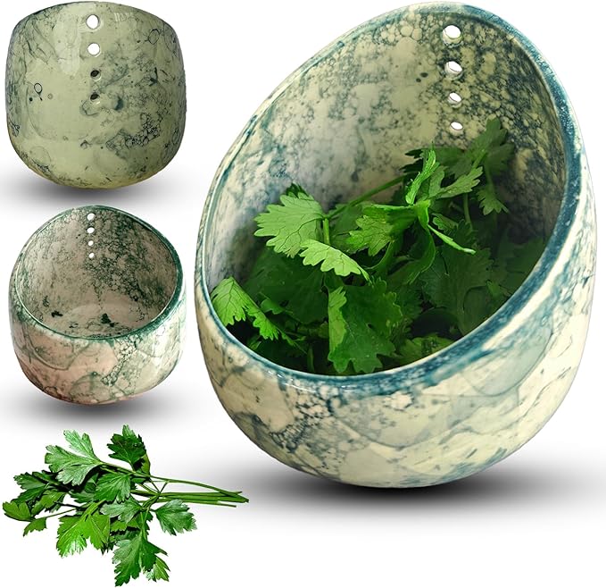 Pottery Herb Stripper Bowl, Ceramic Herb Peeling Bowl, Handmade Herb Stripper Tool Different Round Hole Sizes Suitable for The Leafy Assembly