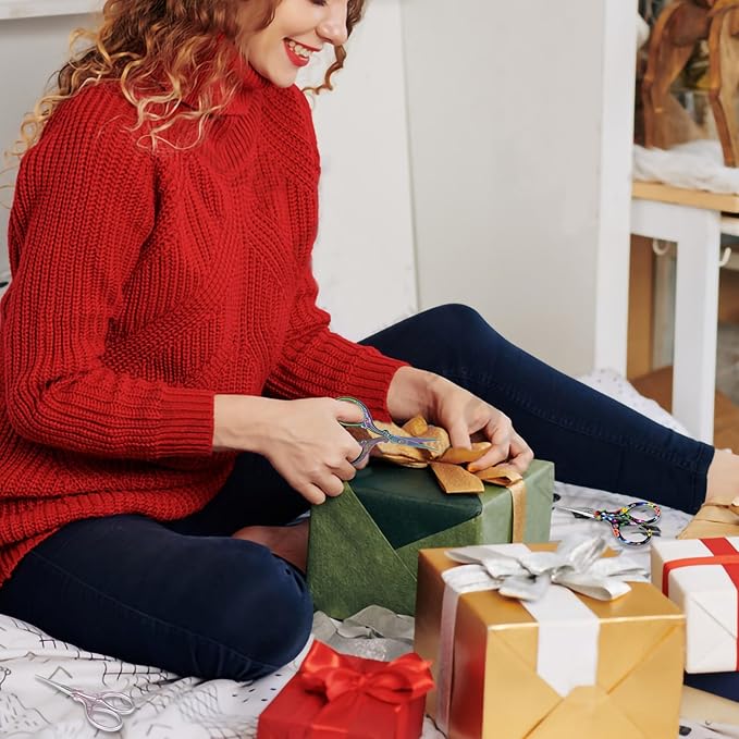 BIHRTC 6Pairs 3.6inch Small Crochet Scissors with Leather Cover Stainless Steel Scissors DIY Tools Dressmaker Small Shears for Sewing Crafting Art Work Threading Needlework Knitting