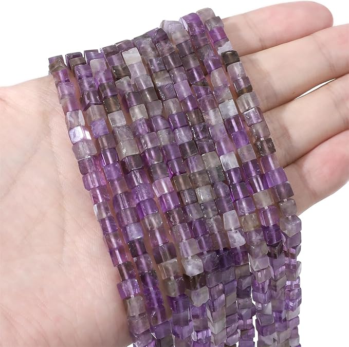 Natural Amethyst Square Stone Beads 4x4mm 85pcs Cube Loose Semi Gemstone Beads for Jewelry Making Design