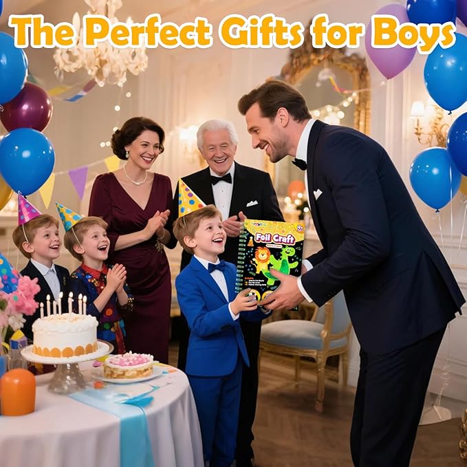 FUNNYB&G Foil Art Craft for Kids - Christmas Crafts Gift Party Favors Stocking Stuffers for Kids Fun Art Supplies Creative Birthday Gift Travel Toys for Girls Boys 4 5 6 7 8 9 Years Old (Dinosaur)