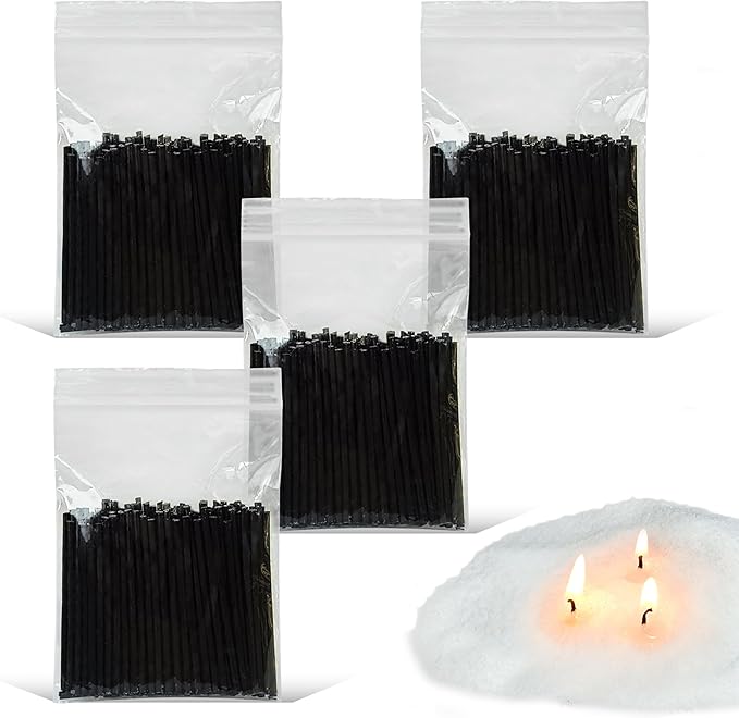 2" Black Cotton Candle Wicks 400 Pack – Metal-Free & Lead-Free for Pearled Candles Sand Wax Extra Refill, DIY Candle Making