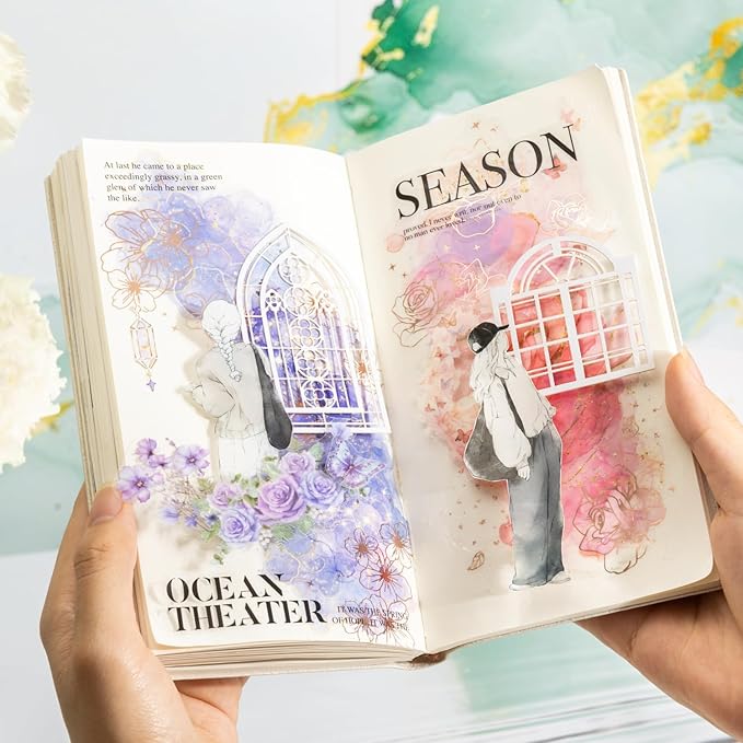 TIAMECH Starlight Flower Charm PET Stickers - 60 Pcs Orchid Peony & Sunshine Sweet Blossom Design, Waterproof Sticker for Journaling & Scrapbooking, Junk Journal Supplies, Ephemera & DIY Crafts