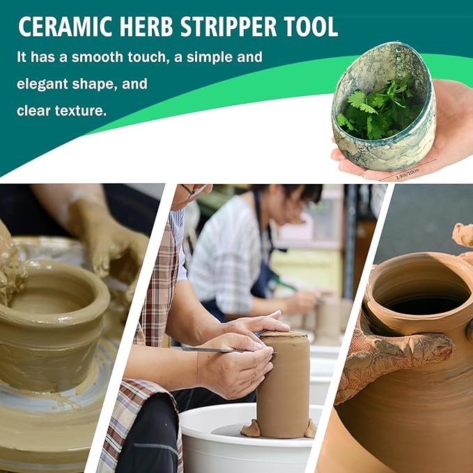 Pottery Herb Stripper Bowl, Ceramic Herb Peeling Bowl, Handmade Herb Stripper Tool Different Round Hole Sizes Suitable for The Leafy Assembly