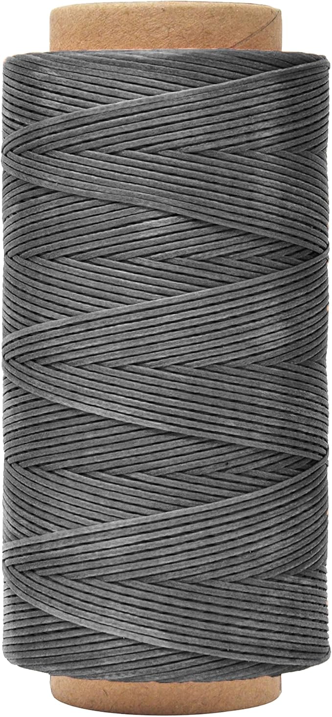 Mandala Crafts Gray Flat Waxed Thread for Leather Sewing - 273 Yds 150D 0.8mm Polyester Leather Thread String Waxed Cord for Leatherwork, Beading, Bookbinding, Hand Stitching