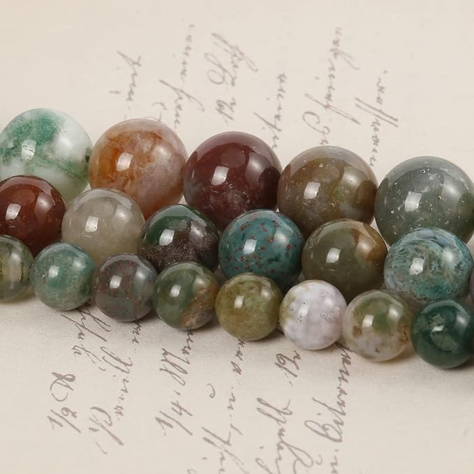 60pcs 6mm Natural Stone Beads Indian Agate Beads Crystal Gemstone for Jewelry Making, DIY Bracelet Necklace