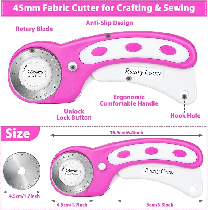 Rotary Cutter and Mat Set, Audab Self Healing Sewing Mats Shirt Cutter 45mm Fabric Cutter Wheel with 2 Blades Rotary Cutting Mat for Crafts Fabric Quilting Hobby (9" x 12" (A4)