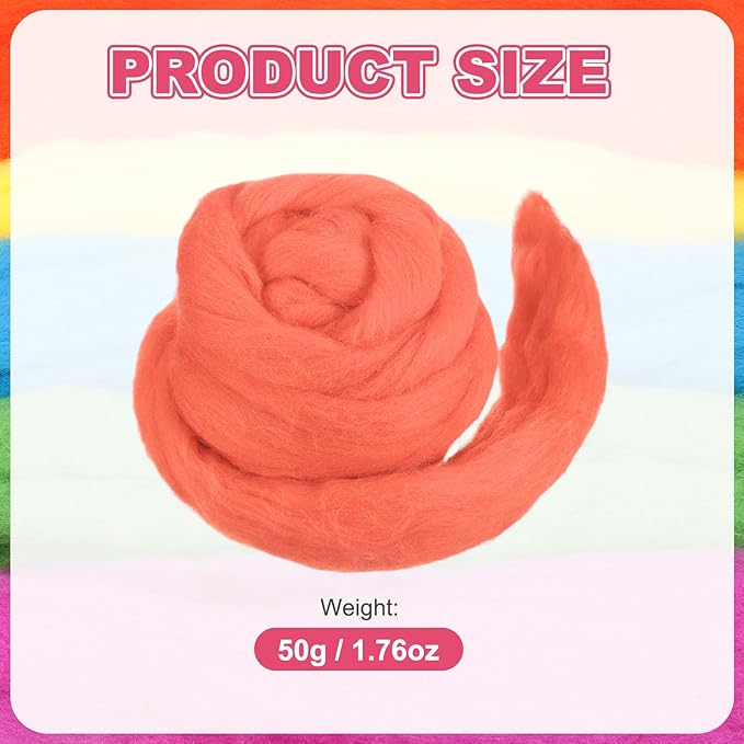 MECCANIXITY Wool Roving Yarn Soft Felting Wool 50g/1.76oz Pure Chunky Roving Yarn for Needle Felting Knitting Blanket Spinning Weaving Art DIY Craft Peach Pink