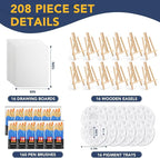 AROIC 208 Pack Easel and Canvas Sets with 16 Wood Easels,160 Brushes,16 Canvas and 16 Palette, Painting Set, Tabletop Easel, Art Easels, Painting Supplies for Kids & Adults to Paint Party