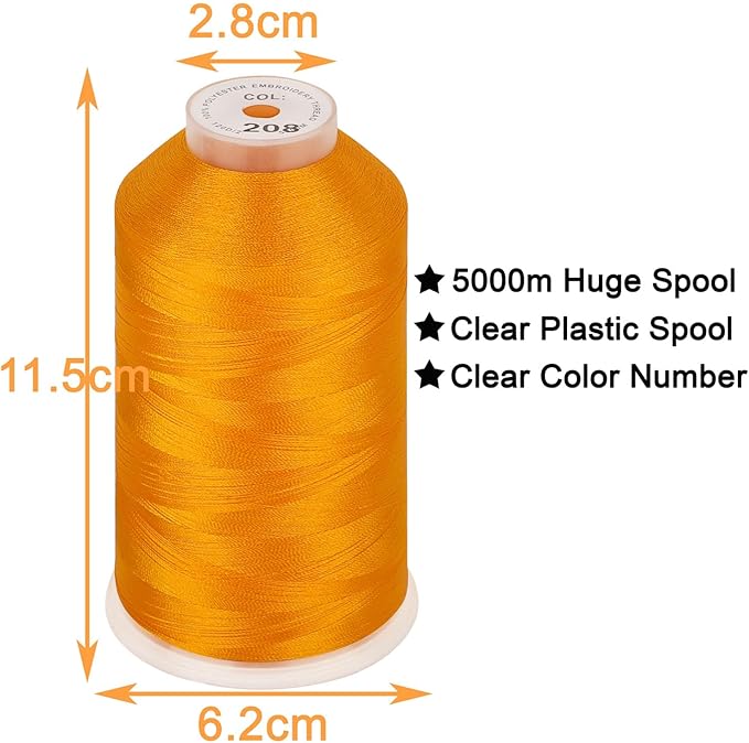 New brothread - Single Huge Spool 5000M Each Polyester Embroidery Machine Thread 40WT for Commercial and Domestic Machines - Orange