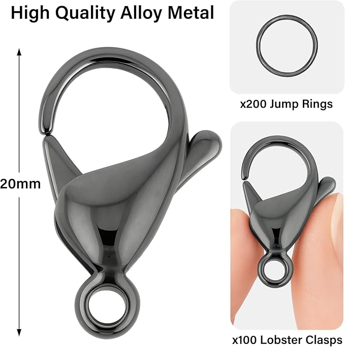 Mandala Crafts 20mm Gunmetal Metal Lobster Clasps for Jewelry Making - 100 Lobster Claw Clasps with Jump Rings Jewelry Findings Kit for Necklaces Bracelets Charms Fasteners