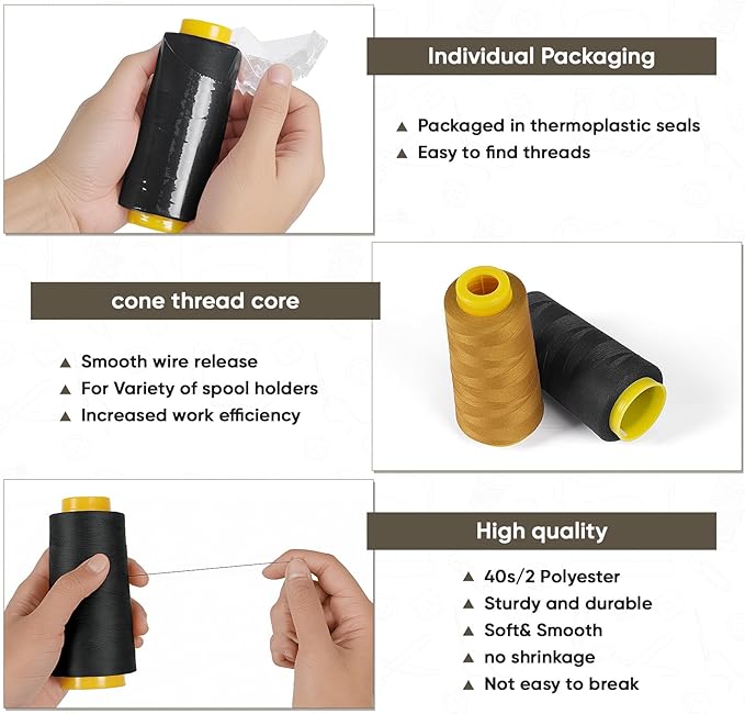 1500 Yards Denim Thread for Jeans, 20s/2 Polyester Thread, Sewing Threads for Sewing Machine, Heavy Duty ThickThread for Canvas, Aprons, Denim, Leather, Shoes Bag