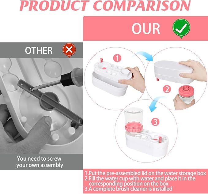 2025 New Painting Station, Paint Brush Cleaner (Pre-Assembled) and Silicone Painting Mat 20"X16" Silicone Art Mat with 10 Paint Brushes for Artist Kids Adults Birthday Gifts (Pink)