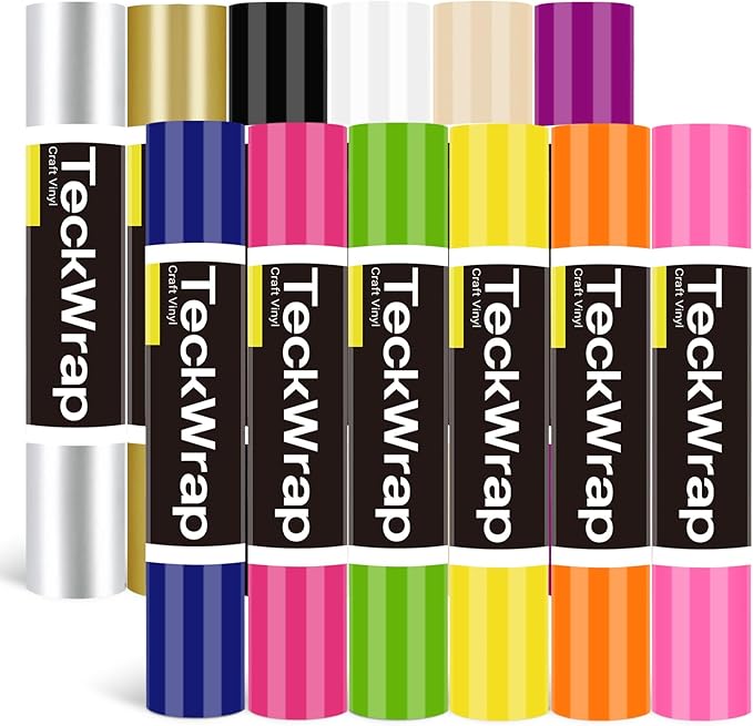 TECKWRAP Permanent Vinyl, Rainbow Sampler - 12in x 5ft Rolls 12 Colors Permanent Adhesive Vinyl Rolls for Cricut, Silhouette, Cameo Cutters, Signs, Scrap-Booking, Craft, Die Cutters