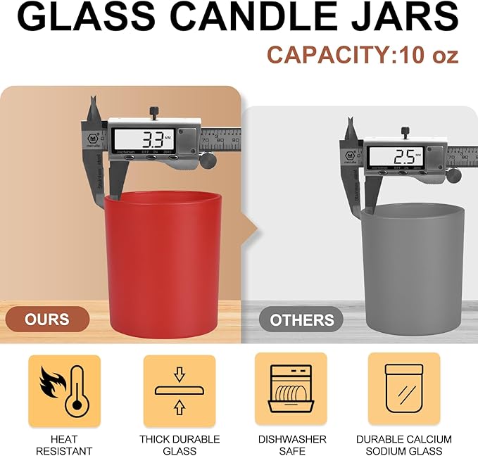 SHOWIN 10 OZ Thick Candle Jars for Making Candles 15 Pcs, Empty Jars with Wood Lids for Candle Making, Sample Container, Christmas