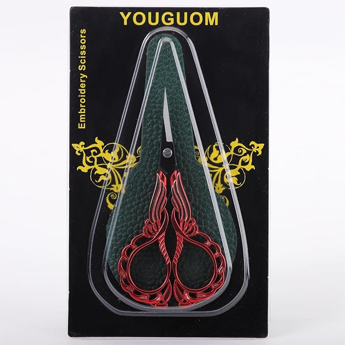 Little Sewing Scissors with Cover Sharp Detail Scissor for Craft Embroidery Needlework Threading Snips, Small Cross Stitch Shears Golden Red