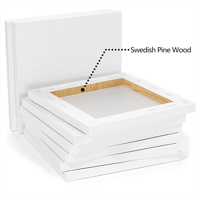 GOTIDEAL Stretched Canvases for Painting, 6x6" Inch Set of 7, Primed White - 100% Cotton Blank Art Square Canvas Boards for Painting for Acrylic Pouring, Oil Paint Dry & Wet Art Media