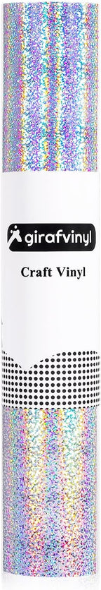 GIRAFVYINL Holographic Vinyl Silver Glitter Vinyl - 12” x 10FT Holographic Permanent Vinyl Glitter Adhesive Vinyl for Craft, Easy to Weed Vinyl Work with Vinyl Cutter