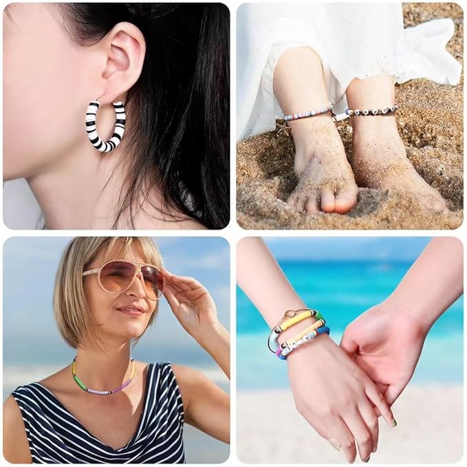 4000 Pcs Pink Clay Beads Bracelet Making Kit, 6mm Polymer Spacer Flat Heishi Beads for Jewelry Necklace Earring Making (Pink)