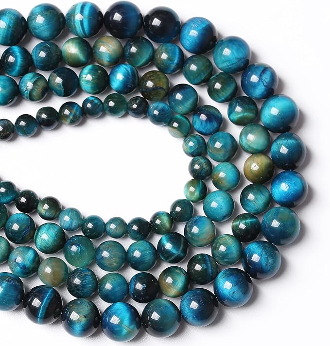 4MM 88PCS Peacock Blue Tiger Eye Stone Beads Natural Crystal Spacer Loose Beads for Jewelry Making DIY Bracelet Semi Precious 1 Strand 15 inches