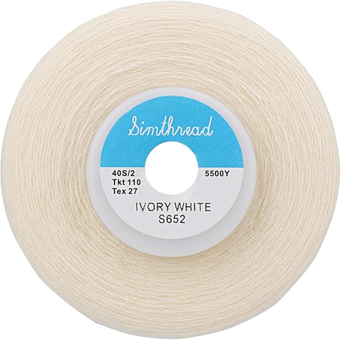 Simthread All Purpose Sewing Thread from 100% Spun Polyester for Serger, Overlock, Merrow, Quilting Sewing 4 Big Cones of 5000M (5500 Yards) Each - 40S/2 Ivory White