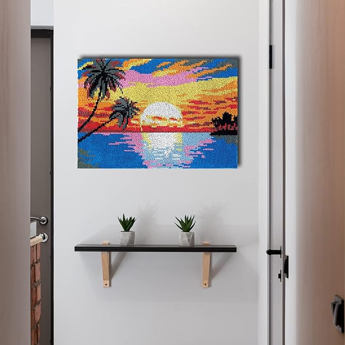 YAKOLECI Latch Hook Kits for Adults, Color Printed DIY Carpet Crafts Arts for Home Decoration Festival Gift 31''X19'' (Sunrise)