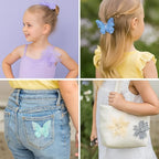 6 Pieces 3D Flower Lace Embroidery Butterflies Appliques Pearl Patches for Repairing and Decorating, Sewing Craft Clothing Jeans Jackets Bags (Pink)