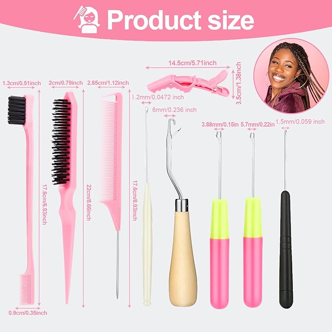 SWEET VIEW Crochet Hooks for Hair Set with 5pcs Different Size Crochet Needle, Latch Hook for Passion Twist Crochet Hair Extensions