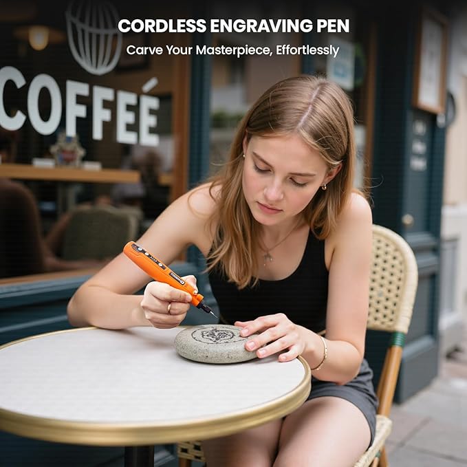 HARDELL Engraving Pen, 5 Speed Rechargeable Engraver Pen - Electric Cordless Engraving Tool for 60+ Surfaces - Beginner Friendly with 37 Accessories, Ultimate Engraving Pen Kit for Artists & DIYers