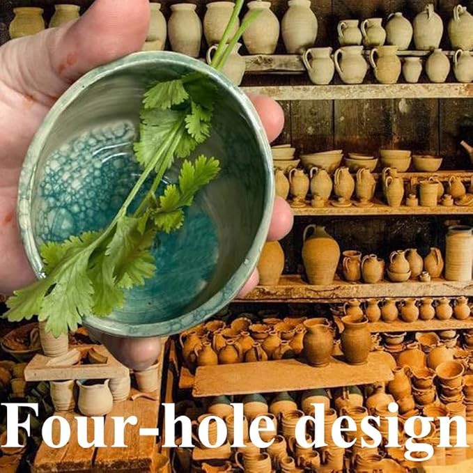 EAZZ Pottery Herb Stripper Bowl, Herb Stripper Tool, Herb Leaf Stripper, Handmade Pottery, Ceramic Herb Peeling Cup, With Multiple Hole Sizes, for Leaf Removal