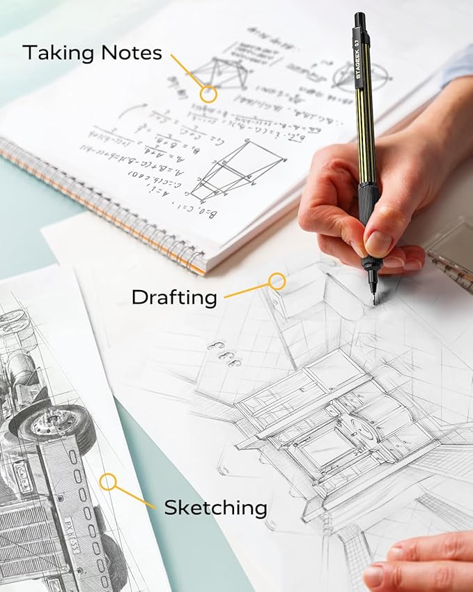 0.7mm Mechanical Pencil with Metal Gift Case, 1PCS Metal Mechanical Pencil with 120Pcs HB Lead Refills,4B Erasers and 9PCS Eraser Refills, for Writing Drafting Drawing and Sketching(Gold)