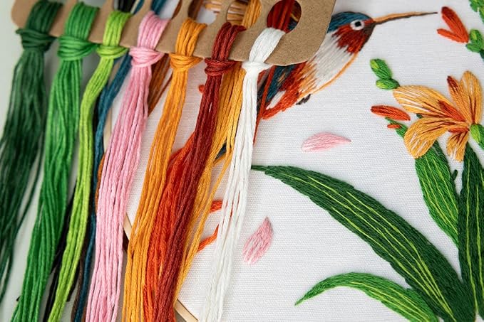 Konrisa 3 Pcs Hummingbird Flowers Embroidery Kits for Beginner, Cross Stitch Kit, DIY Sewing Practice Needlepoint Kits for Adults,Set of 3