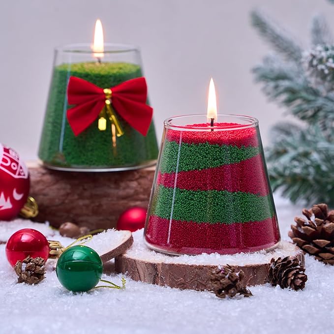 Pearled Candle Sand Wax Christmas Making Kit Refillable Pearled Wax with 1lb White and 300g 3 Colors 50 Wicks 10 Christmas Decoration Cards Scented Candle Supplies for Christmas Home Decor