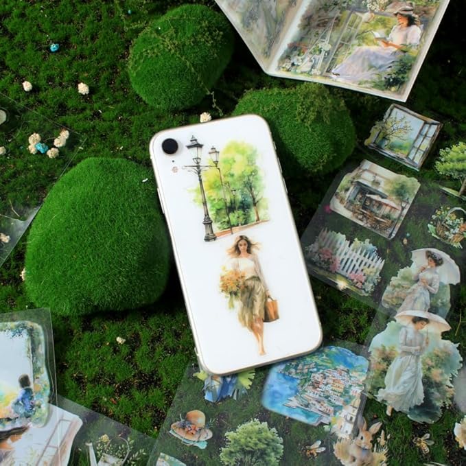 Spring Landscape Pre-Cut Journal Sticker Book for Junk Journaling, Transparent PET Stickers for Scrapbook Supplies, Scrapbooking, Collage, Planners, Bujo, 20 Sheets