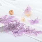 Flower Pearl Fabric Rhinestones Beaded Lace Applique,3D Butterfly Embroidered Lace Patch for Clothes,Dress (Purple)