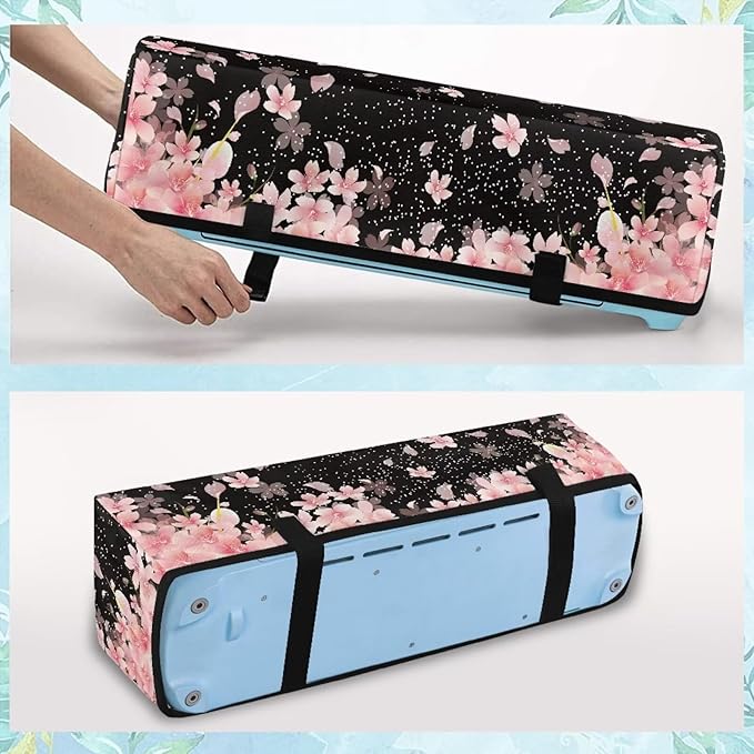 Binienty Cherry Blossom Dust Cover for Scrapbooking Die-Cut Machines Polyester Cutting Machine Maker Cover with 3 Pockets for Home Accessories Organizer