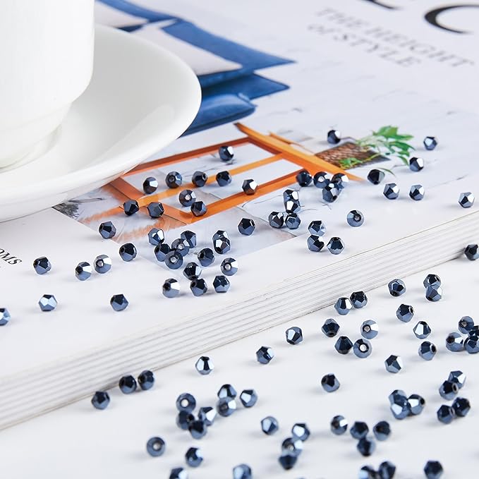 1200PCS 3mm Bicone Crystal Glass Beads for Jewelry Making, Sparkling Mini Beads for Suncatchers, DIY Bracelets & Craft Projects (Navy Blue)